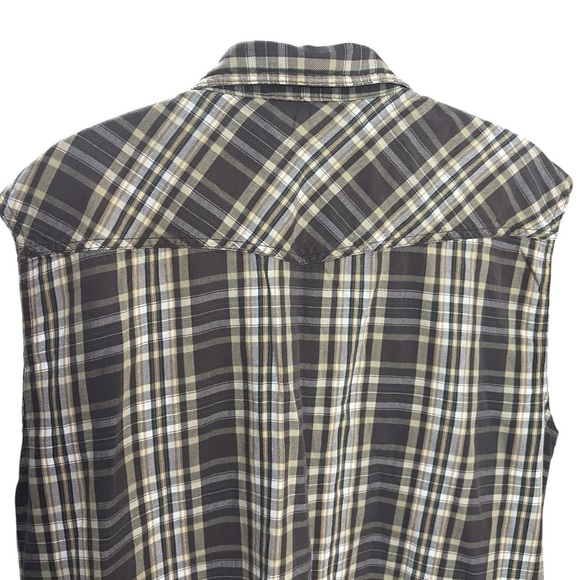 DAKOTA Plus Size Sleeveless Shirt‎ Men Plaid Brown Cowboy Tank Top Country Style - Picture 4 of 9
